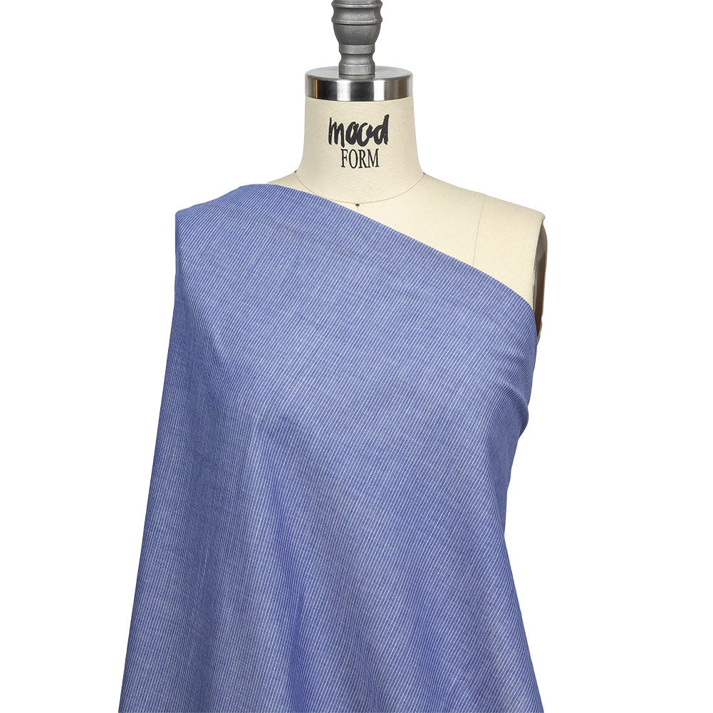 Cobalt and White Pinstriped Cotton and Polyester Shirting Drape