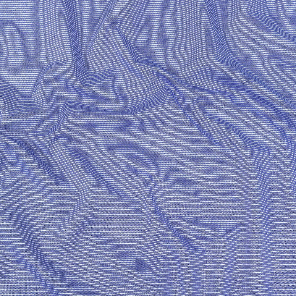 Cobalt and White Pinstriped Cotton and Polyester Shirting