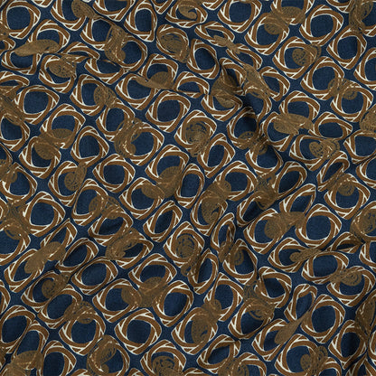 Beige and Navy Flocked Paisley on Twisted Squares Printed Viscose Woven