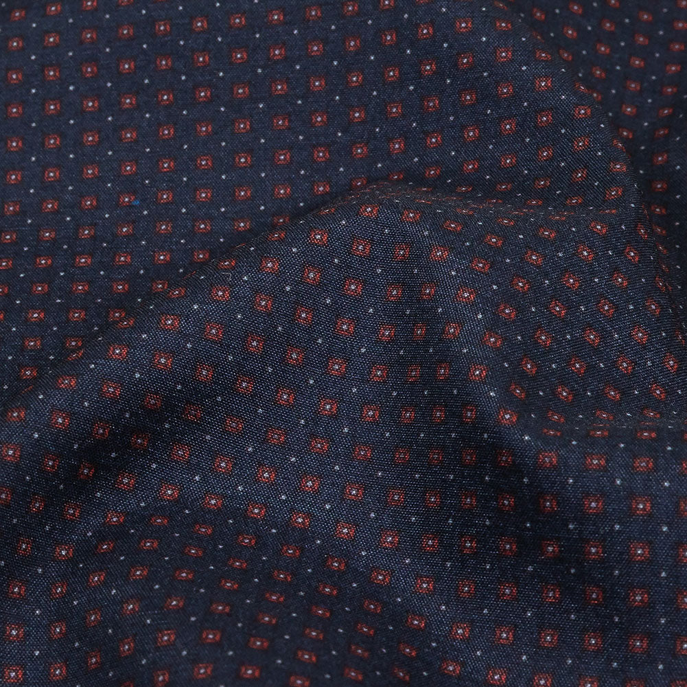Black Iris, Red and White Tiny Medallions Stretch Polyester Woven Detail