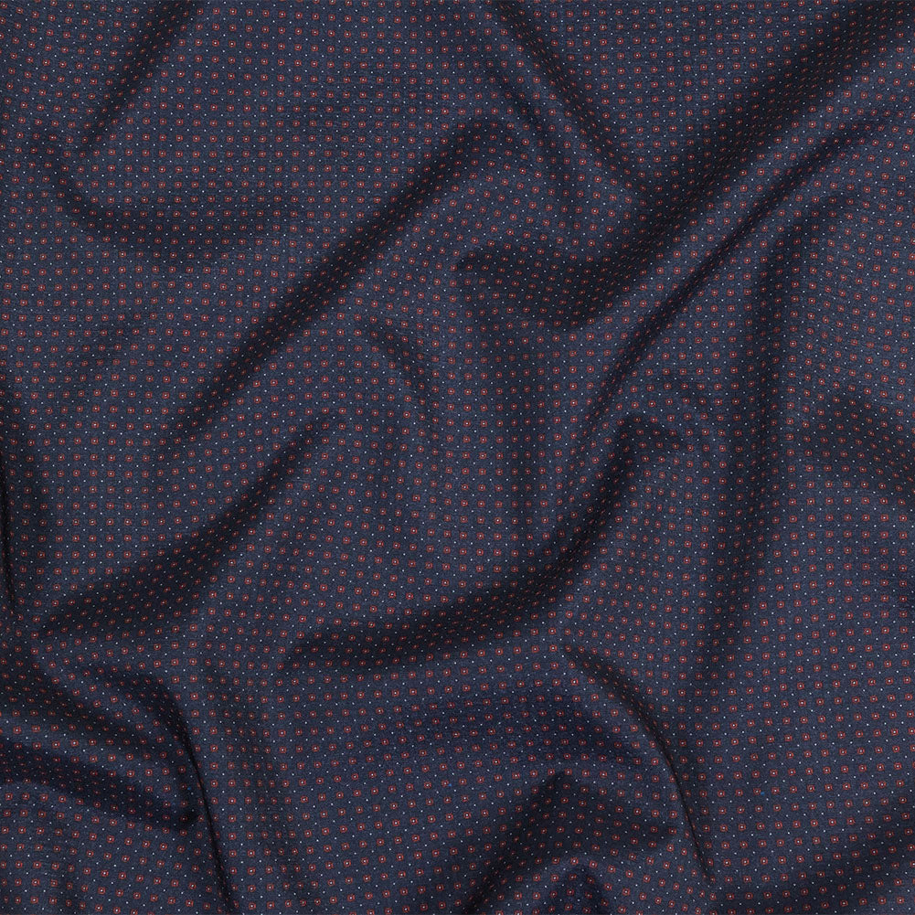 Black Iris, Red and White Tiny Medallions Stretch Polyester Woven