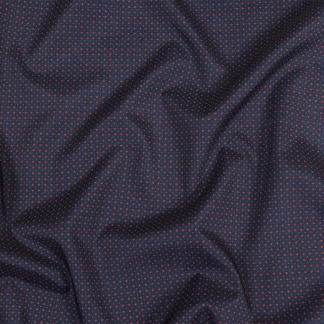 Black Iris, Red and White Tiny Medallions Stretch Polyester Woven