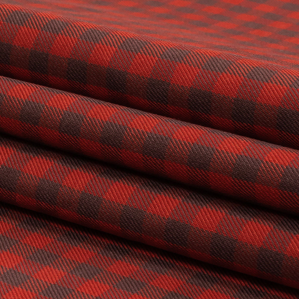 Red and Brown Checkered Twill Cotton Shirting Folded