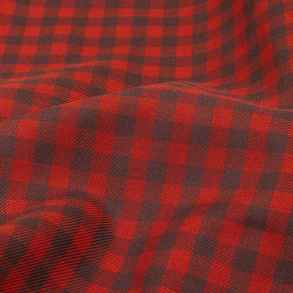 Red and Brown Checkered Twill Cotton Shirting Detail