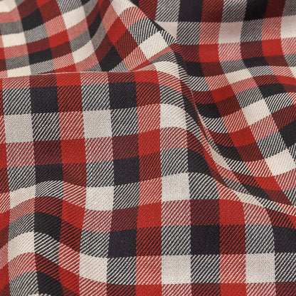 Red, Black and White Checkered Twill Cotton Shirting Detail