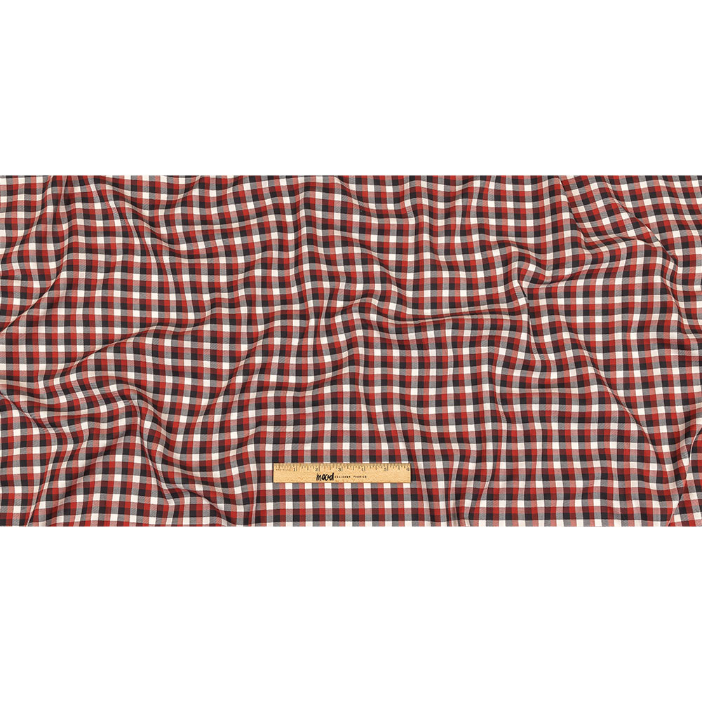 Red, Black and White Checkered Twill Cotton Shirting Full