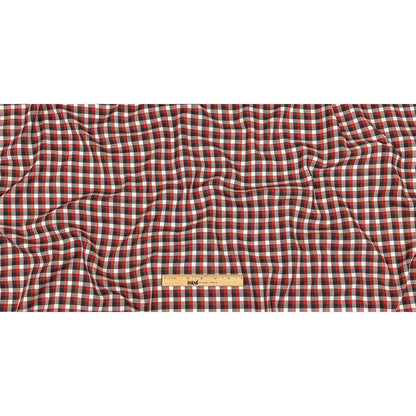 Red, Black and White Checkered Twill Cotton Shirting Full