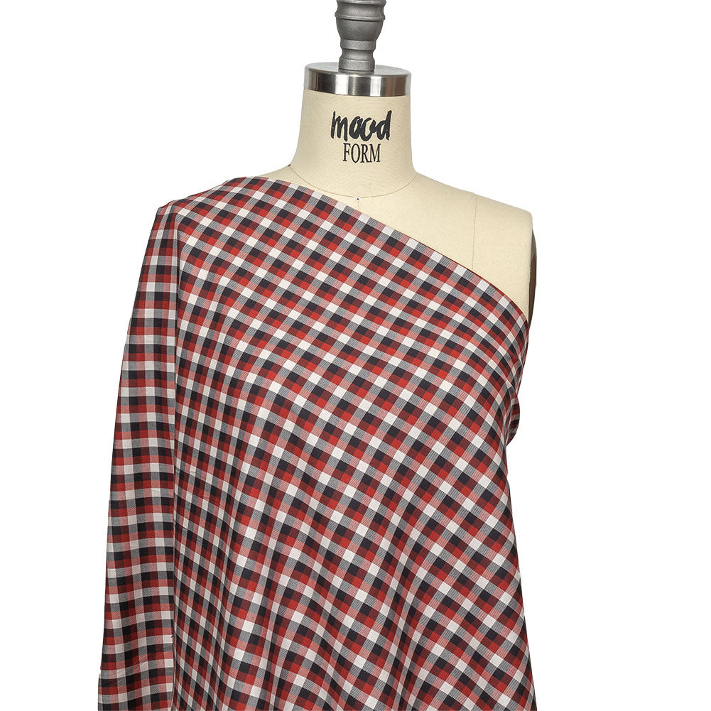 Red, Black and White Checkered Twill Cotton Shirting Drape