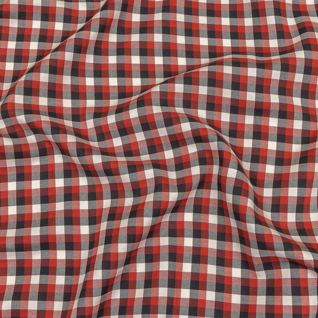 Red, Black and White Checkered Twill Cotton Shirting