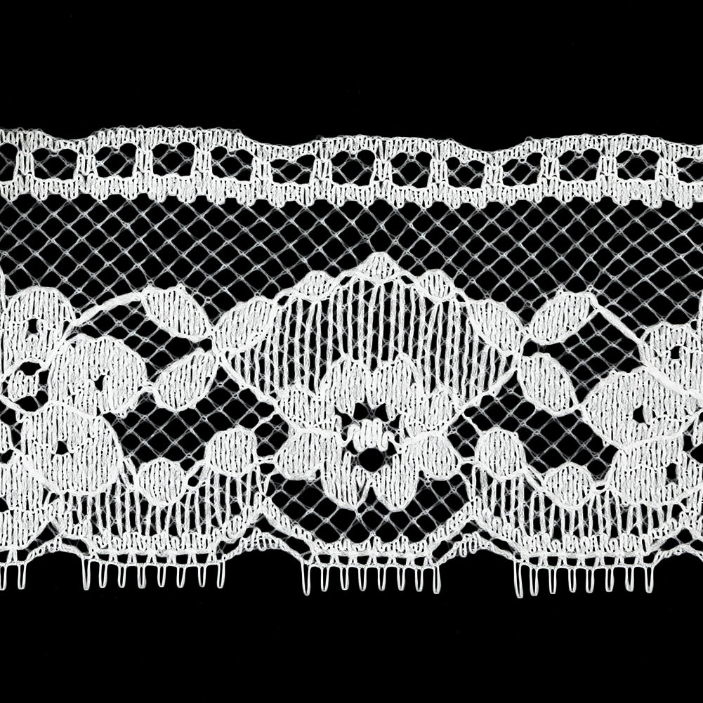 White Floral Raschel Lace Trim - 2.25" Detail