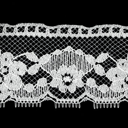 White Floral Raschel Lace Trim - 2.25" Detail