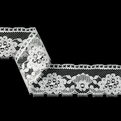 White Floral Raschel Lace Trim - 2.25"