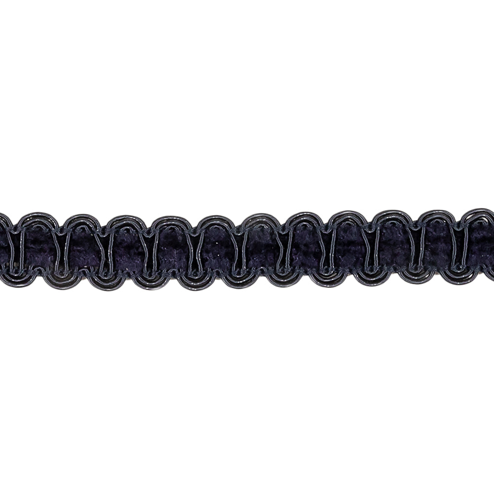 Dark Navy Cord and Chenille Rayon Blend Braided Trim - 0.5" Detail