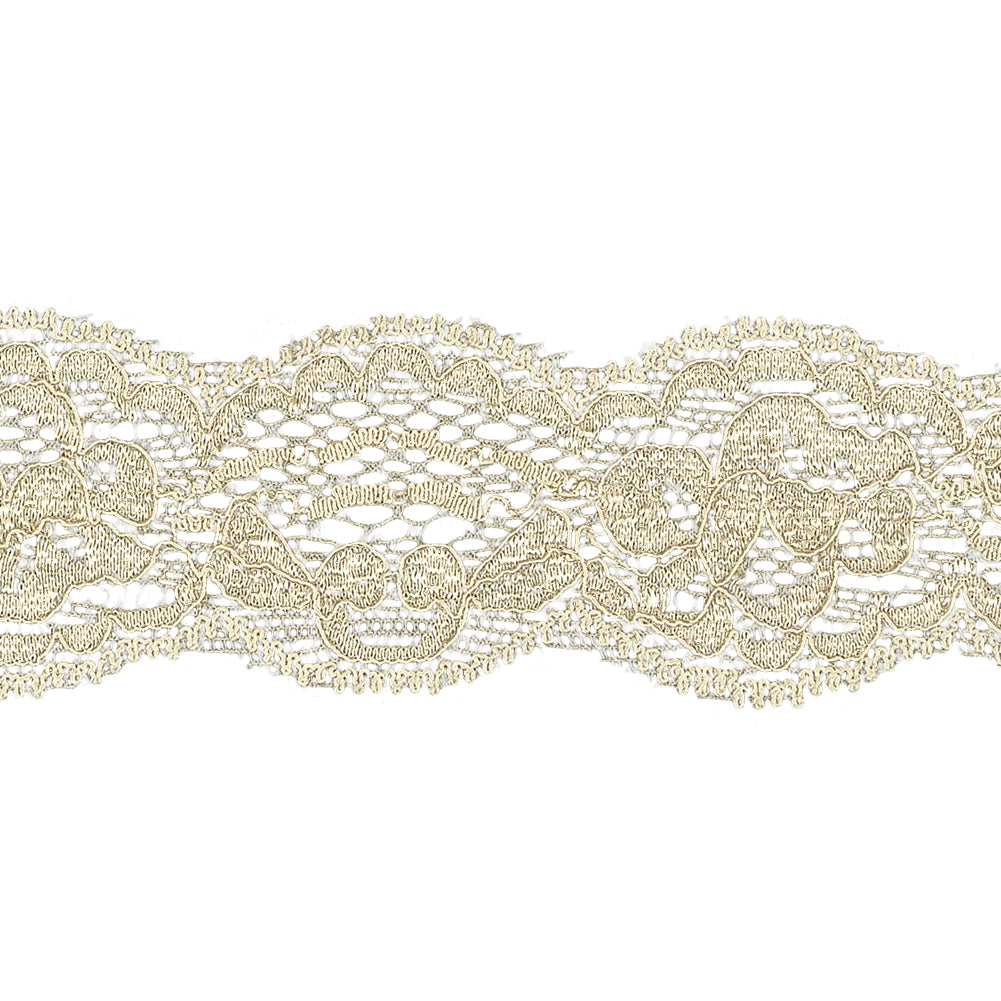 Ivory Shimmering Floral Stretch Lace - 1.625" Detail