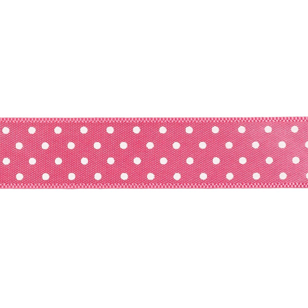 Hot Pink and White Polka Dot Satin Ribbon - 0.625" Detail