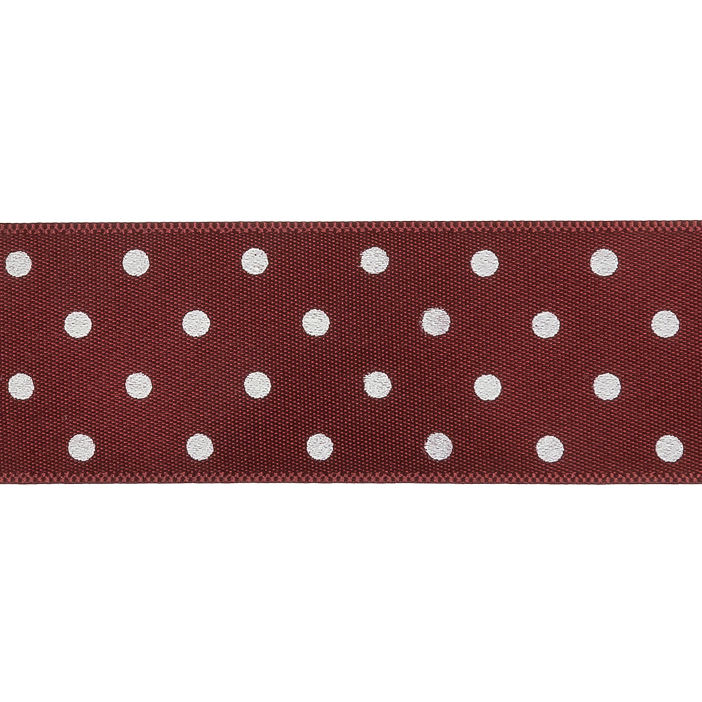 Wine Red and White Polka Dot Satin Ribbon - 1" Detail