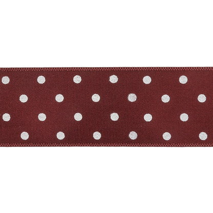 Wine Red and White Polka Dot Satin Ribbon - 1" Detail