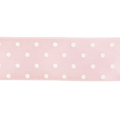Baby Pink and White Polka Dot Satin Ribbon - 1" Detail