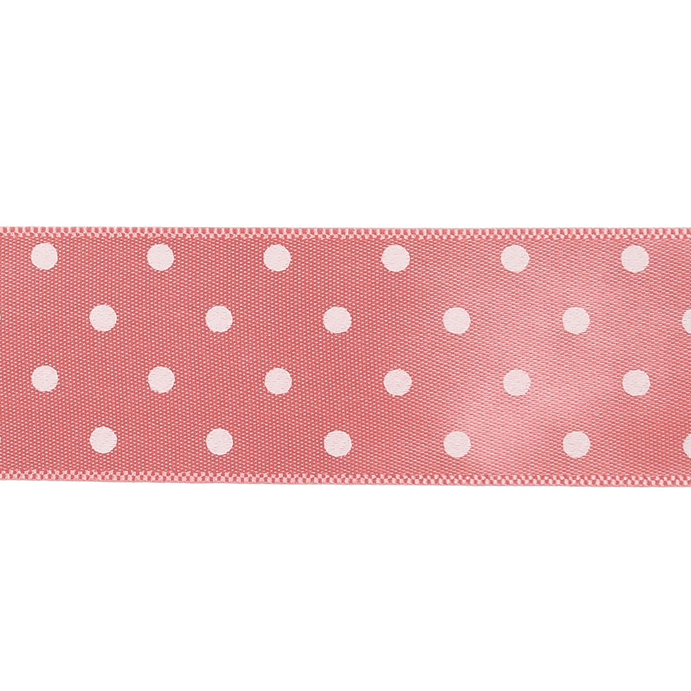 Flamingo and White Polka Dot Satin Ribbon - 1" Detail