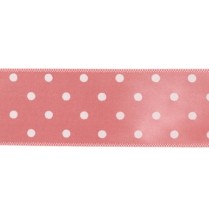 Flamingo and White Polka Dot Satin Ribbon - 1" Detail