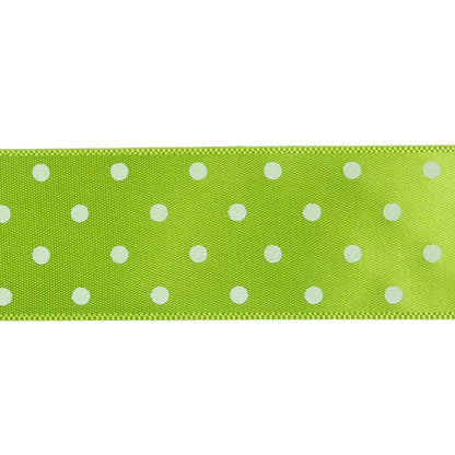 Lime and White Polka Dot Satin Ribbon - 1" Detail