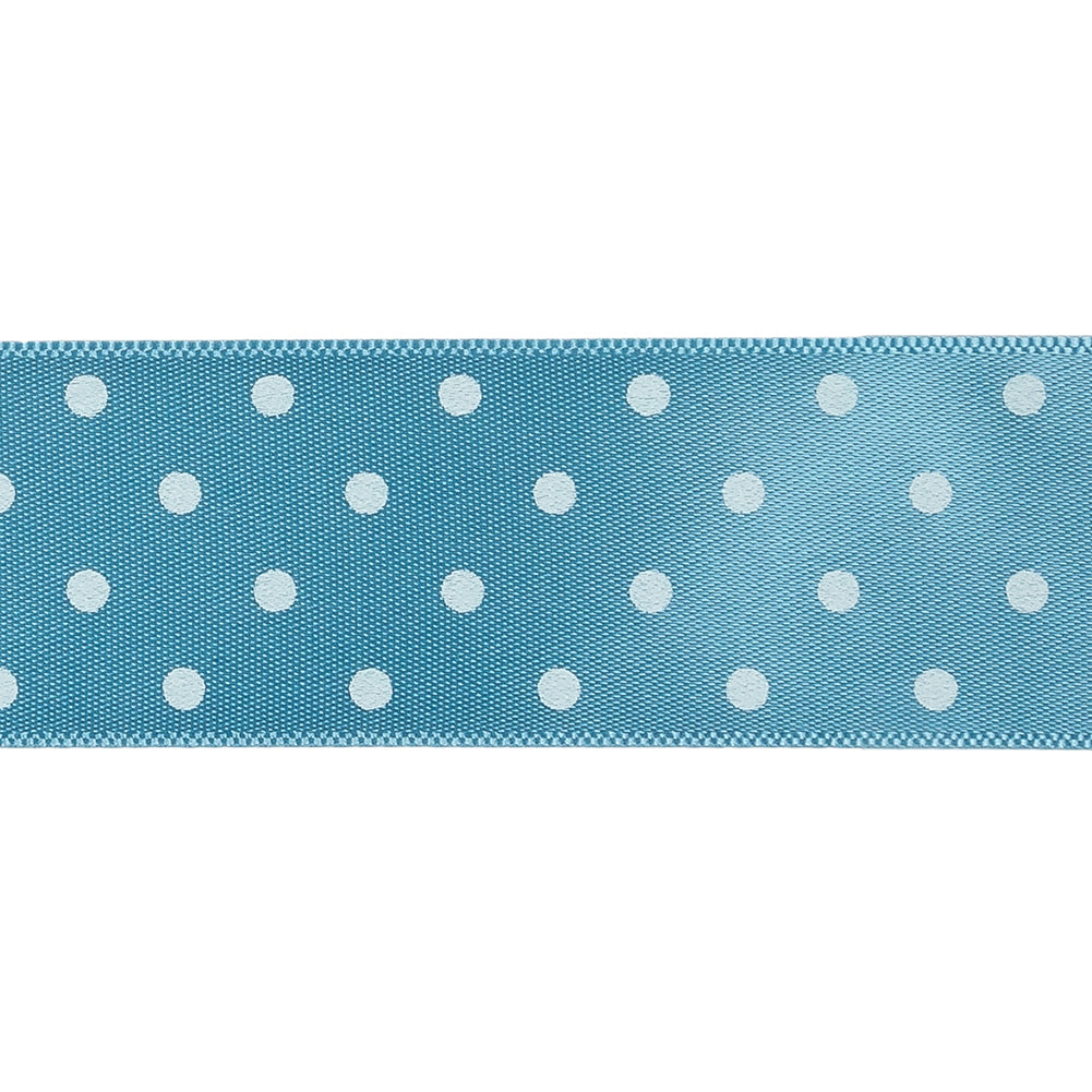 Blue and White Polka Dot Satin Ribbon - 1" Detail