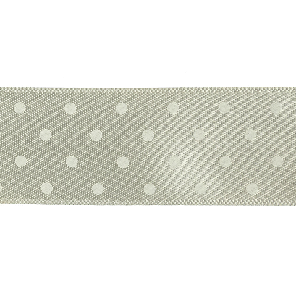 White on White Polka Dot Satin Ribbon - 1" Detail