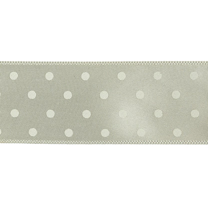 White on White Polka Dot Satin Ribbon - 1" Detail