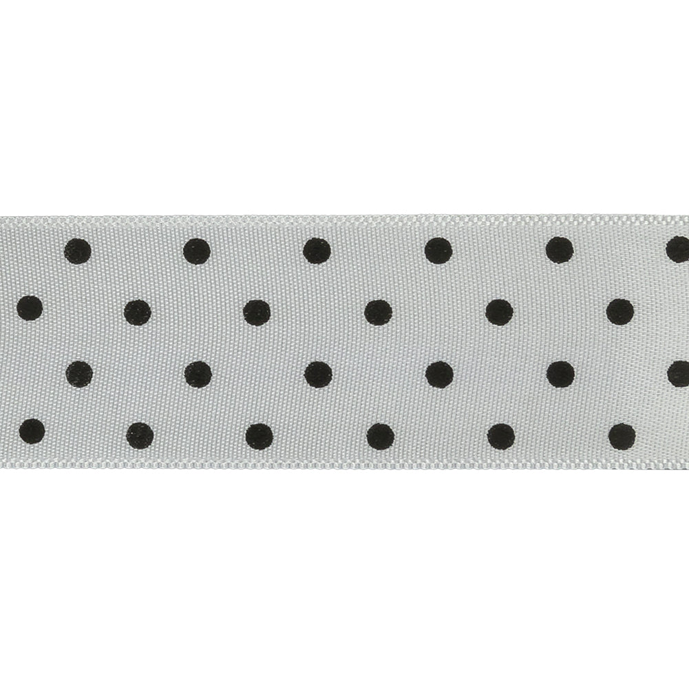 White and Black Polka Dot Satin RIbbon - 1" Detail