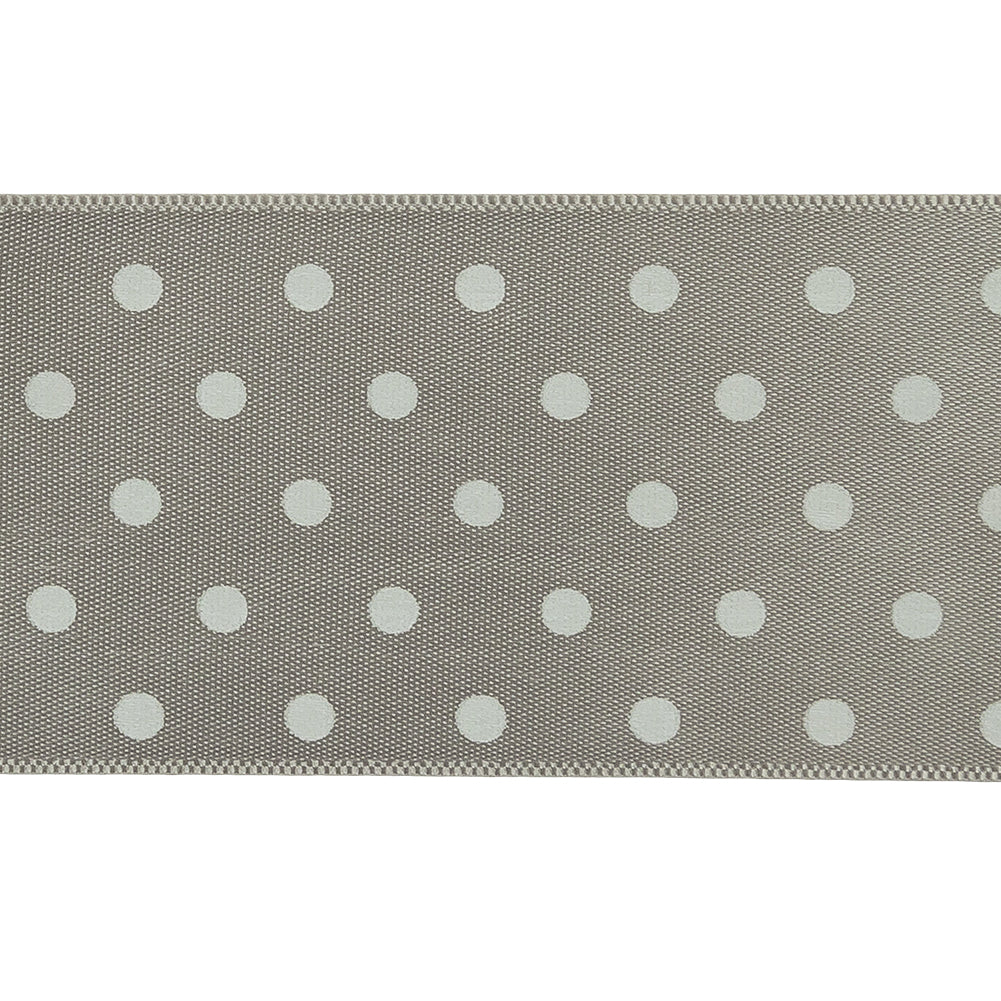 Gray and White Polka Dot Satin Ribbon - 1.5" Detail
