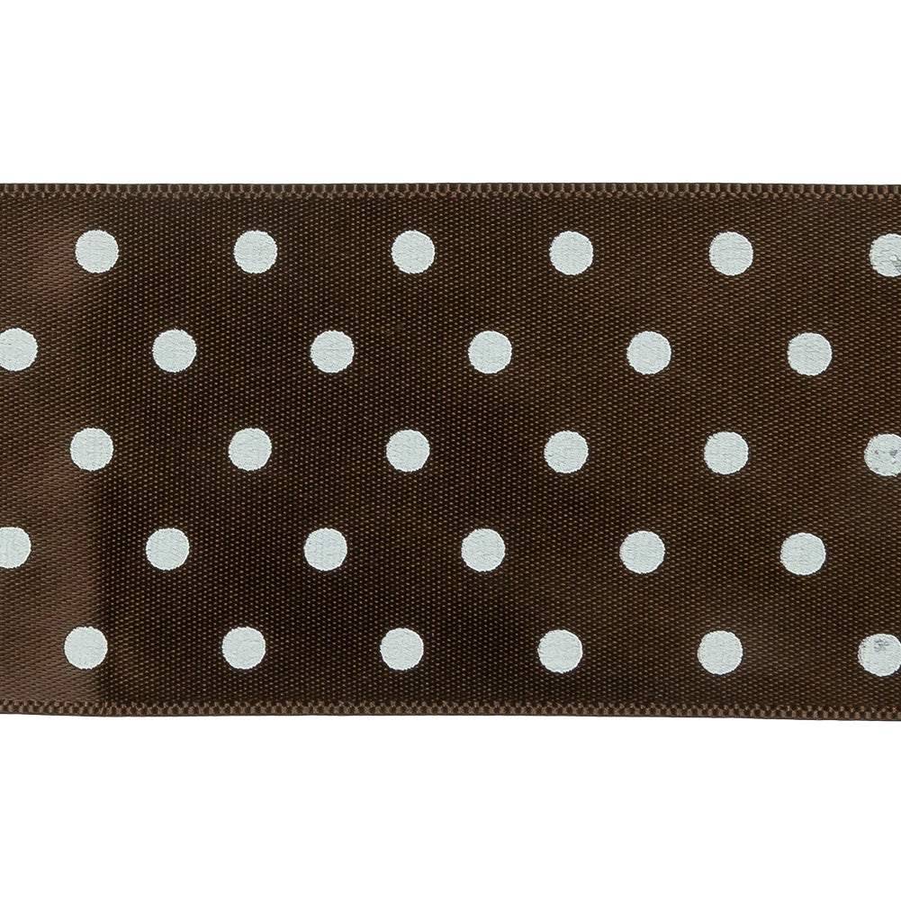 Brown and White Polka Dot Satin Ribbon - 1.5" Detail