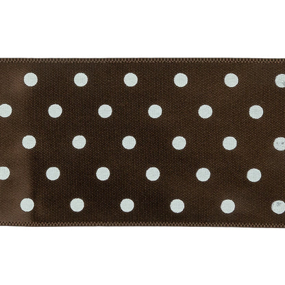 Brown and White Polka Dot Satin Ribbon - 1.5" Detail