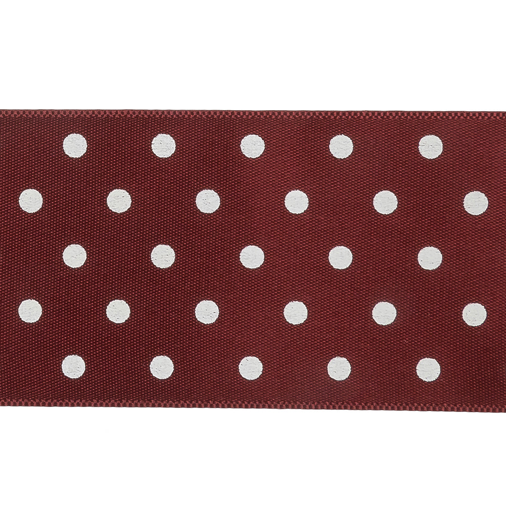 Wine Red and White Polka Dot Satin Ribbon - 1.5" Detail