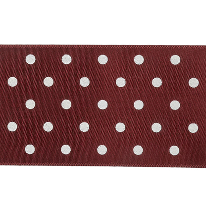 Wine Red and White Polka Dot Satin Ribbon - 1.5" Detail