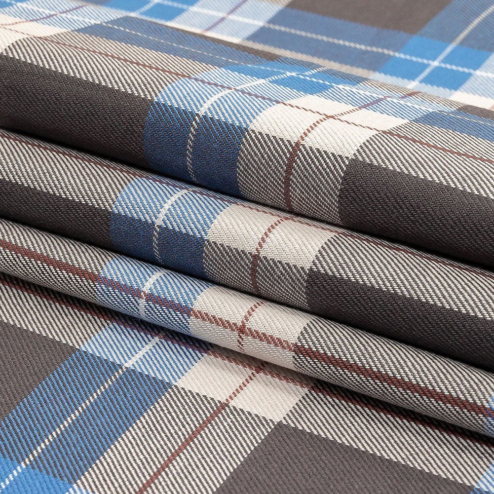 Blue, Moonscape and White Plaid Cotton Twill Folded