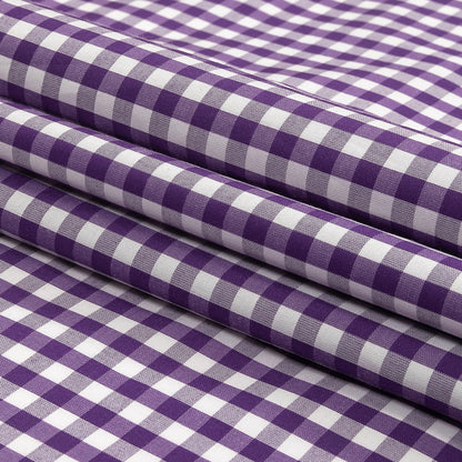 Purple and White Checkered Cotton and Polyester Shirting Folded