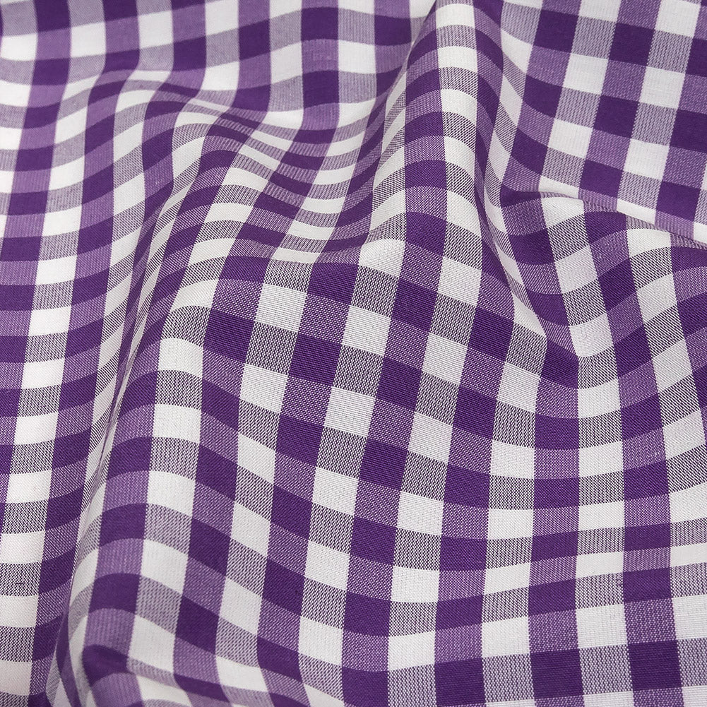Purple and White Checkered Cotton and Polyester Shirting Detail