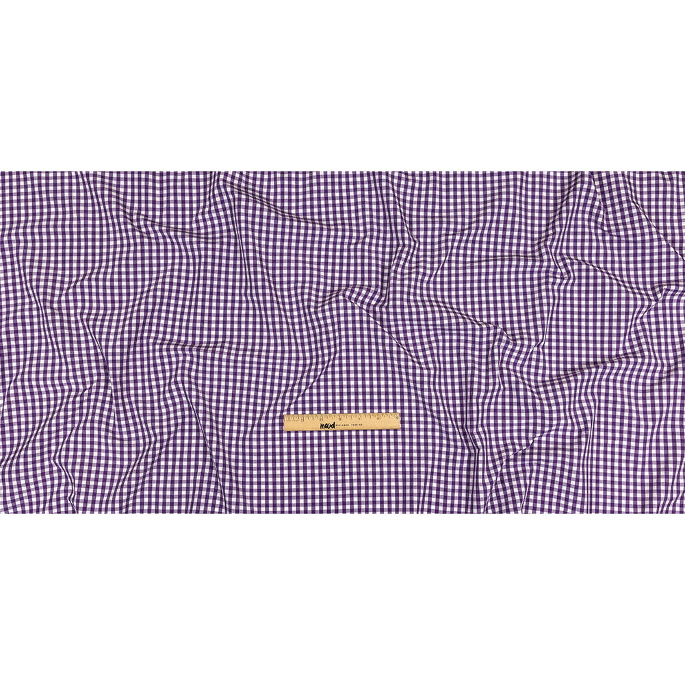 Purple and White Checkered Cotton and Polyester Shirting Full
