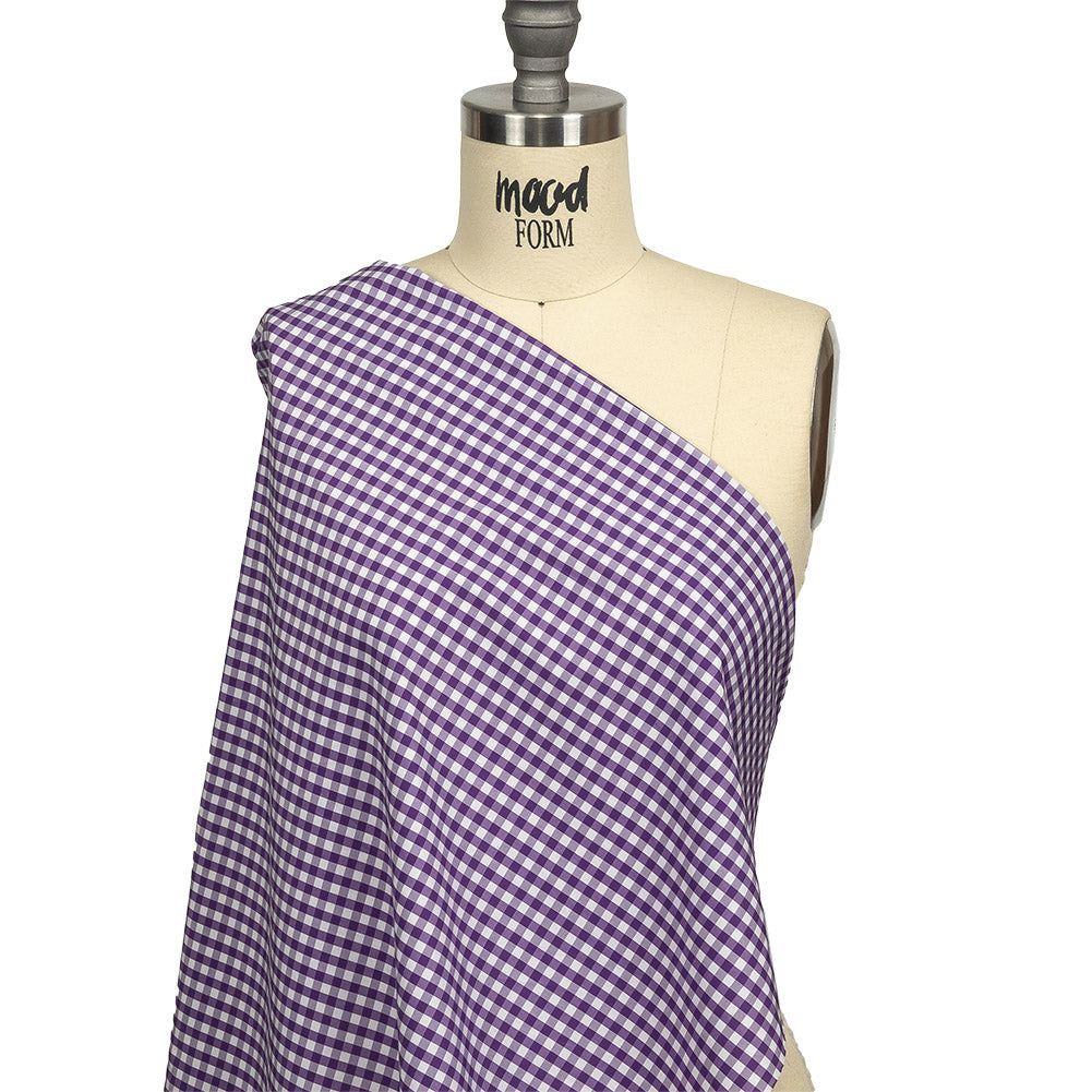 Purple and White Checkered Cotton and Polyester Shirting Drape