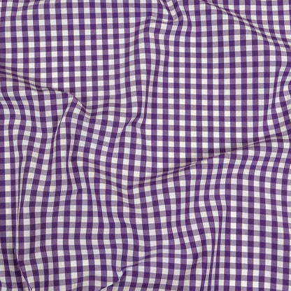 Purple and White Checkered Cotton and Polyester Shirting