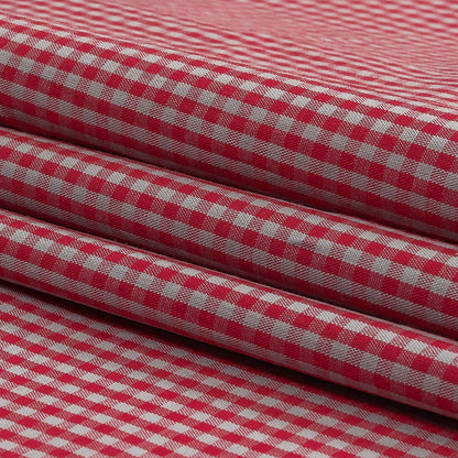 Red and Gray Checked Cotton and Polyester Shirting Folded