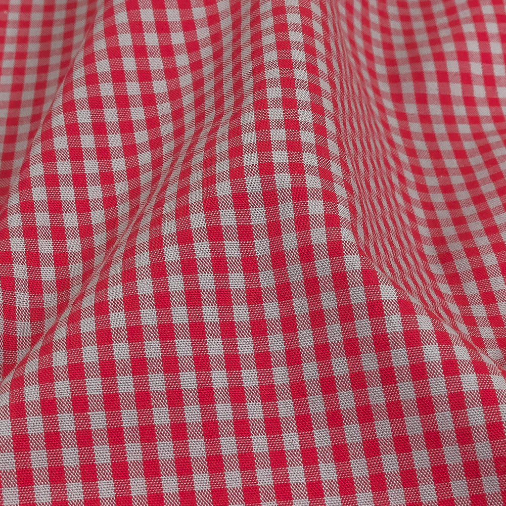 Red and Gray Checked Cotton and Polyester Shirting Detail