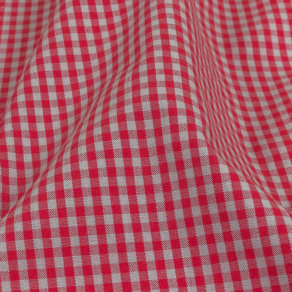 Red and Gray Checked Cotton and Polyester Shirting Detail