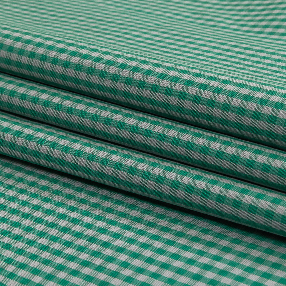 Green and Gray Checked Cotton and Polyester Shirting Folded