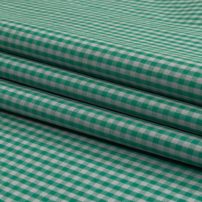 Green and Gray Checked Cotton and Polyester Shirting Folded