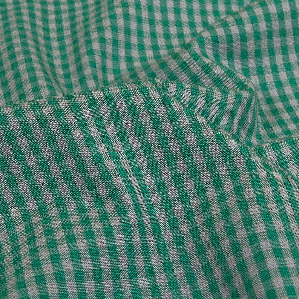 Green and Gray Checked Cotton and Polyester Shirting Detail