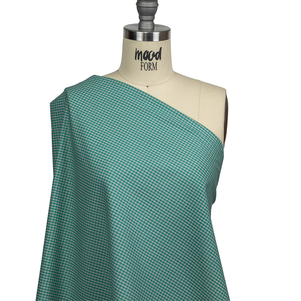 Green and Gray Checked Cotton and Polyester Shirting Drape