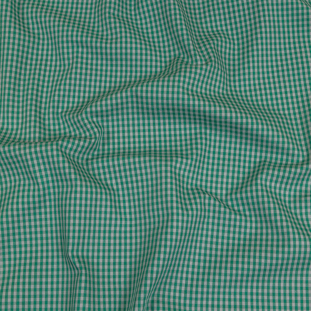 Green and Gray Checked Cotton and Polyester Shirting