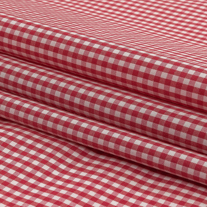 Red and White Checked Cotton and Polyester Shirting Folded