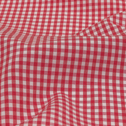 Red and White Checked Cotton and Polyester Shirting Detail